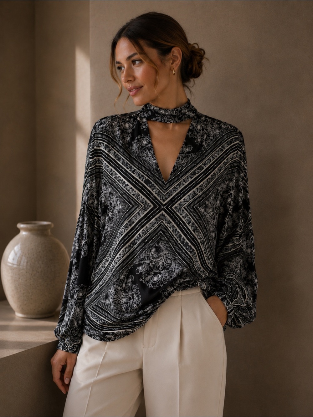 Free People Walking on a Dream Key Hole Cut Out Long Sleeve Blouse Large